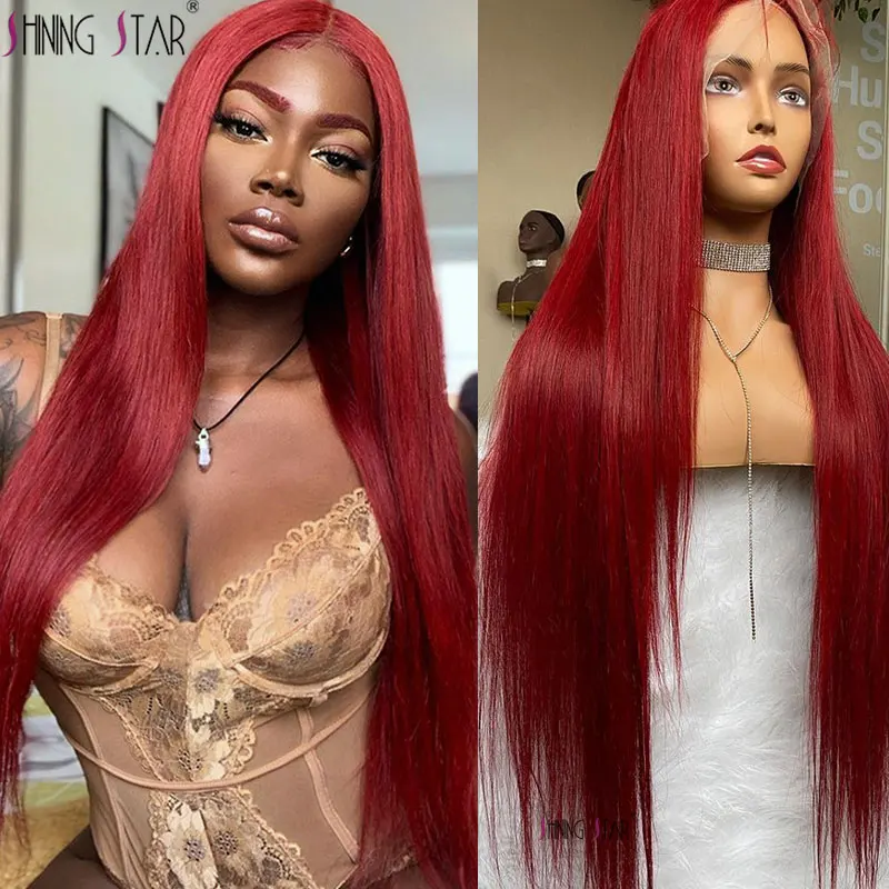 

Red Burgundy Lace Front Human Hair Wigs 13X4 Hd Transparent Straight Lace Frontal Wig Women 99J Colored Peruvian Lace Front Wigs
