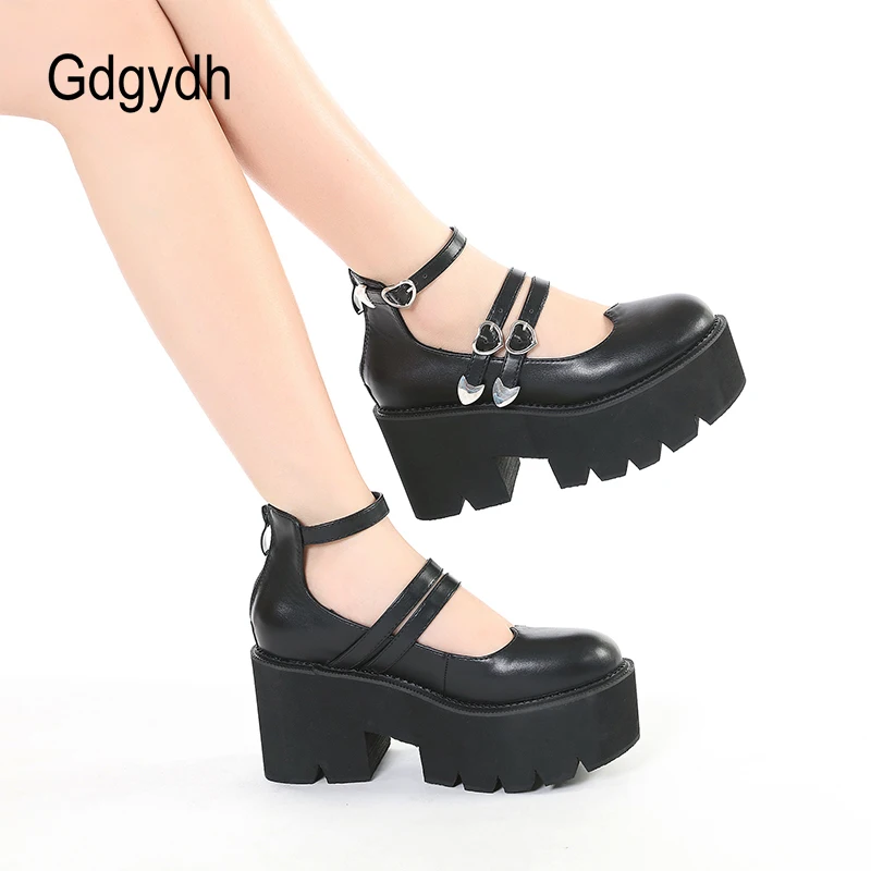 

Gdgydh Heart Buckle Platform Pumps for Women Ankle Strap Mary Jane Shoe Gothic Wedges Lolita Shoes Halloween Cosplay Shoes