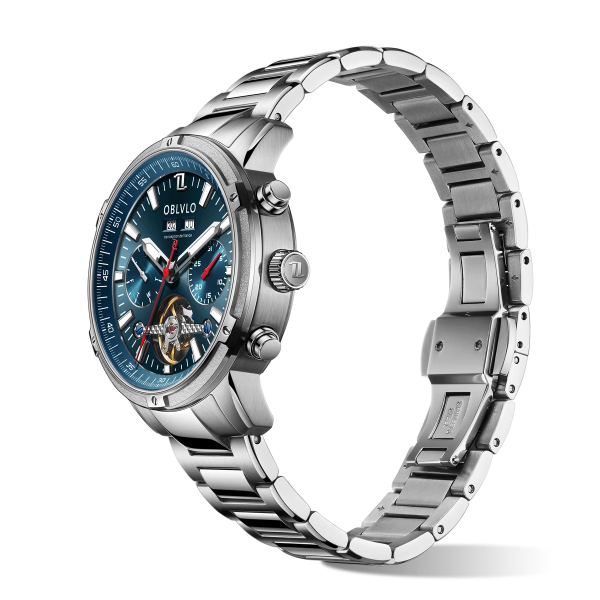 OBLVLO Orologio di marca di lusso per gli uomini automatico meccanico orologio in acciaio data Mens impermeabile orologio casual CM2, CM2-PBP, Affari