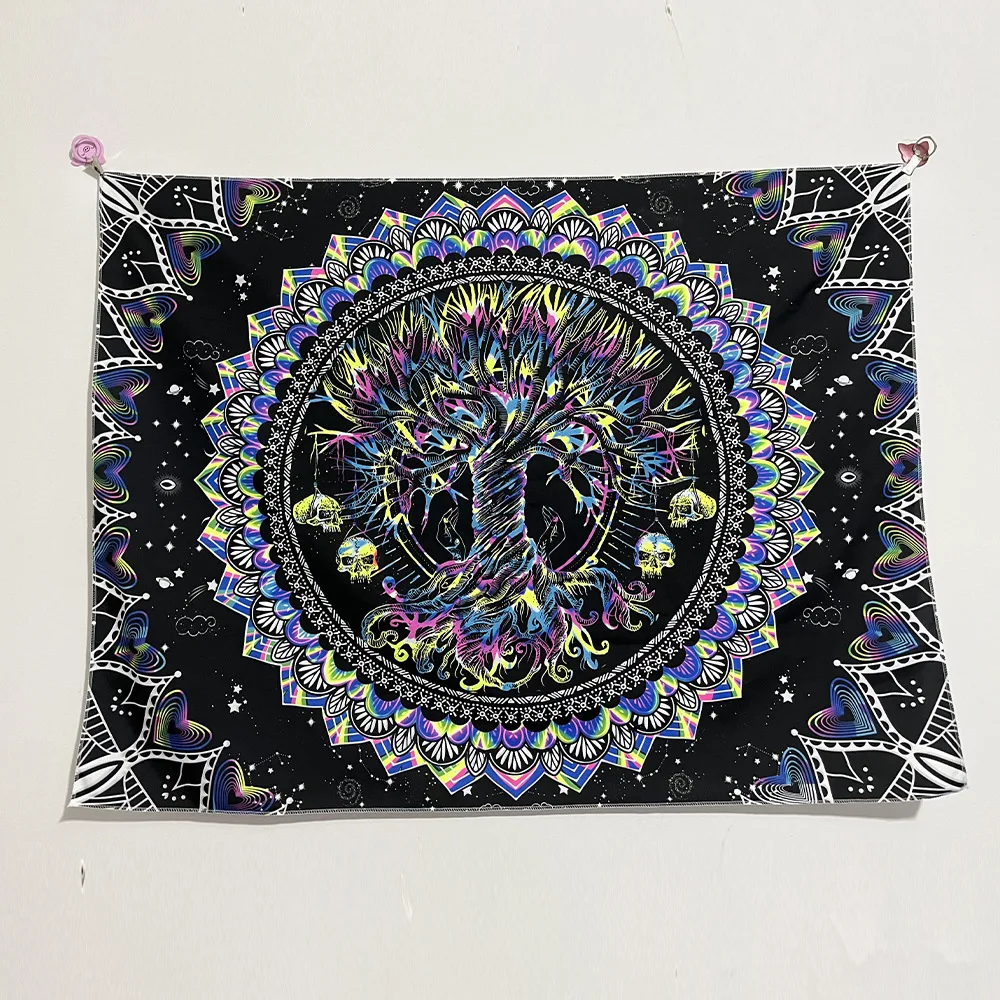Tapestry Decor Fluorescent mandala tapestry UV psychedelic mushroom decoration home bedroom aesthetic room art decoration