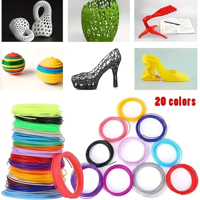 3D Pen Filament 40 Colored PLA Filament for 25M 30M 36M 45M 50M 96M 100M 150M 200M Smoke-free Safe Plastic Refill for 3D Children's Printing Pen
