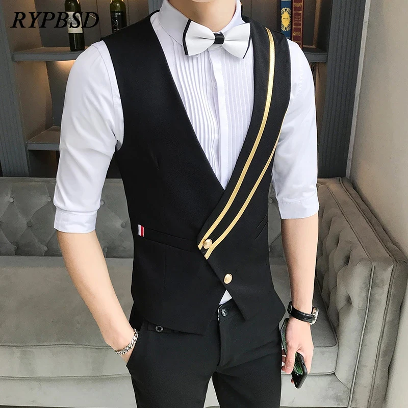 Dress Vests Business Casual Suit Vest for Men Formal Single Breasted Bar Waiter Work Uniform Nightclub Slim Fit Wedding Black