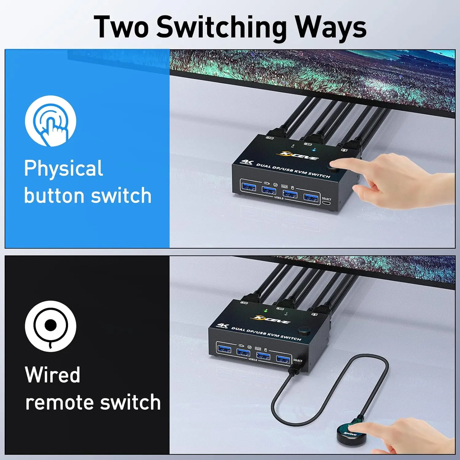 Dual Monitor Displayport Kvm Switch 1.4 8k @ 30hz k @ 144hz em Outdp1.4 Usb 3.0 Compatível com Computadores - Imagem 5