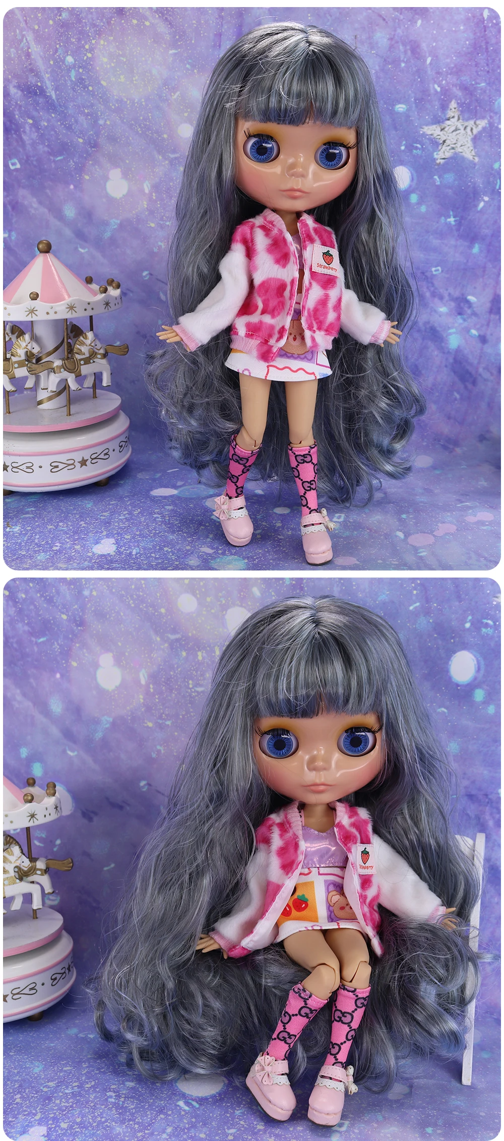 Neo Blythe Doll Strawberry Outfit with Coat & Socks 1