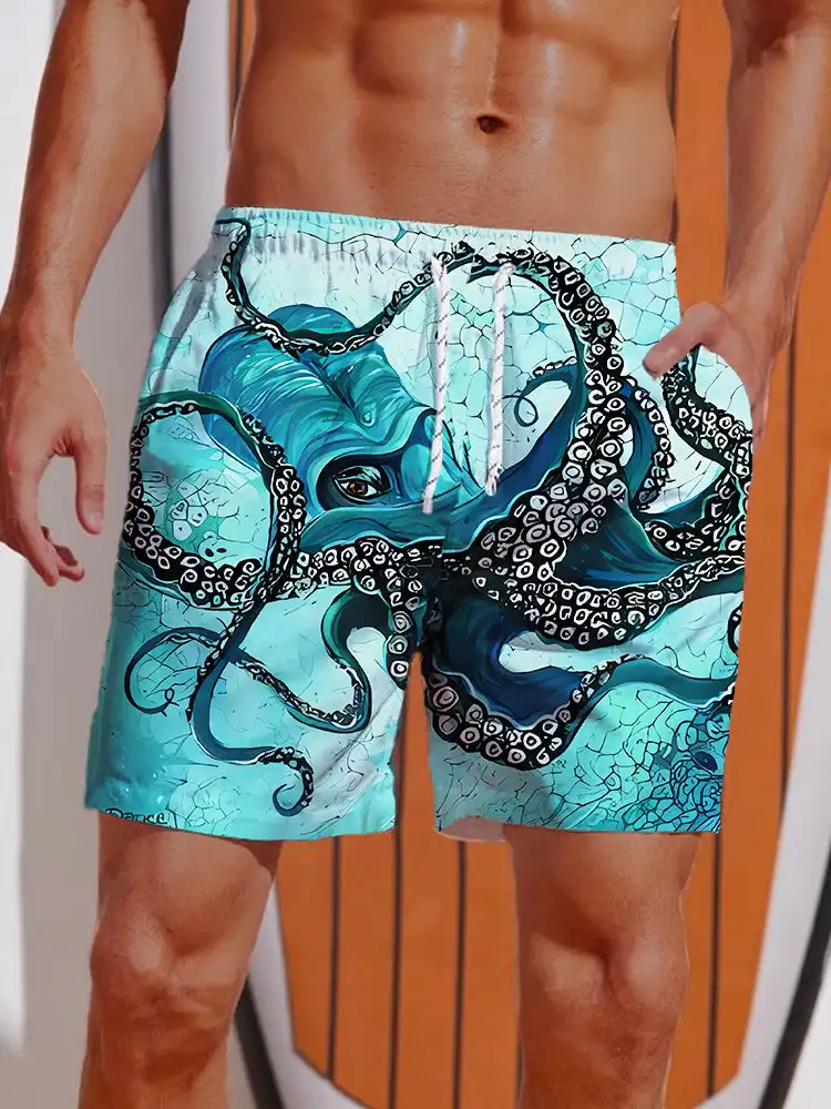 2024 Summer 3D Printed Ukiyo-E Fierce Dragon Printing Shorts Men's Board Shorts Swim Trunks Drawstring Breathable Short 4