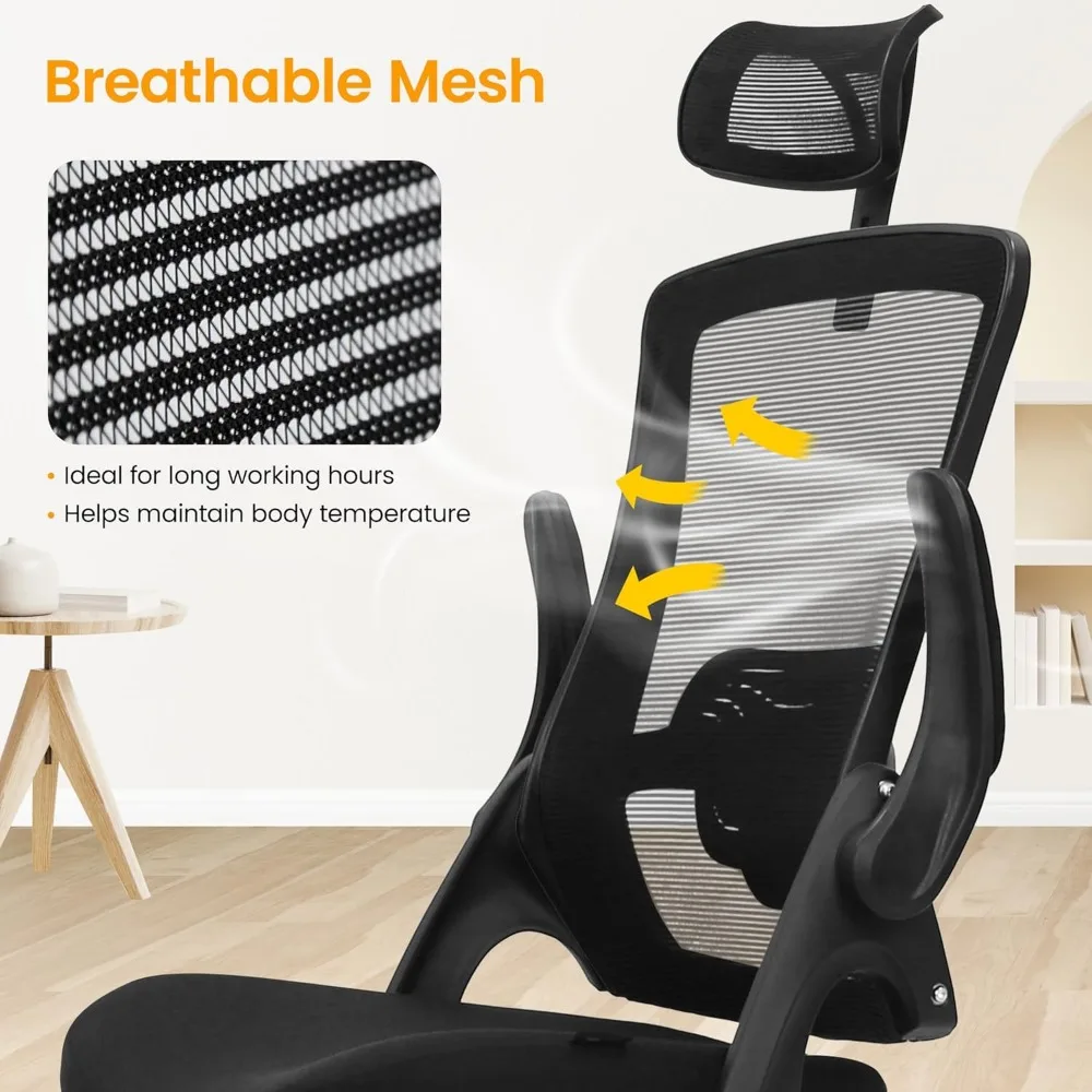 Ergonomic Office Desk Chair High Back Computer Gaming Mesh Chair with Comfy Task Adjustable Arms Lumbar Support Headrest 6