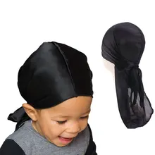 

Children's Imitation Silk Turban Hat For Kids Solid Color Long Tail Pirate Hat Breathable Comfortable Bandanas Headwear Cover