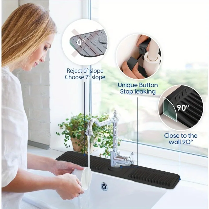 Silicone Sink Splash Guard and Drain Mat with Integrated Drip Catcher Tray for Kitchen and Bathroom Use  Countertop Protector