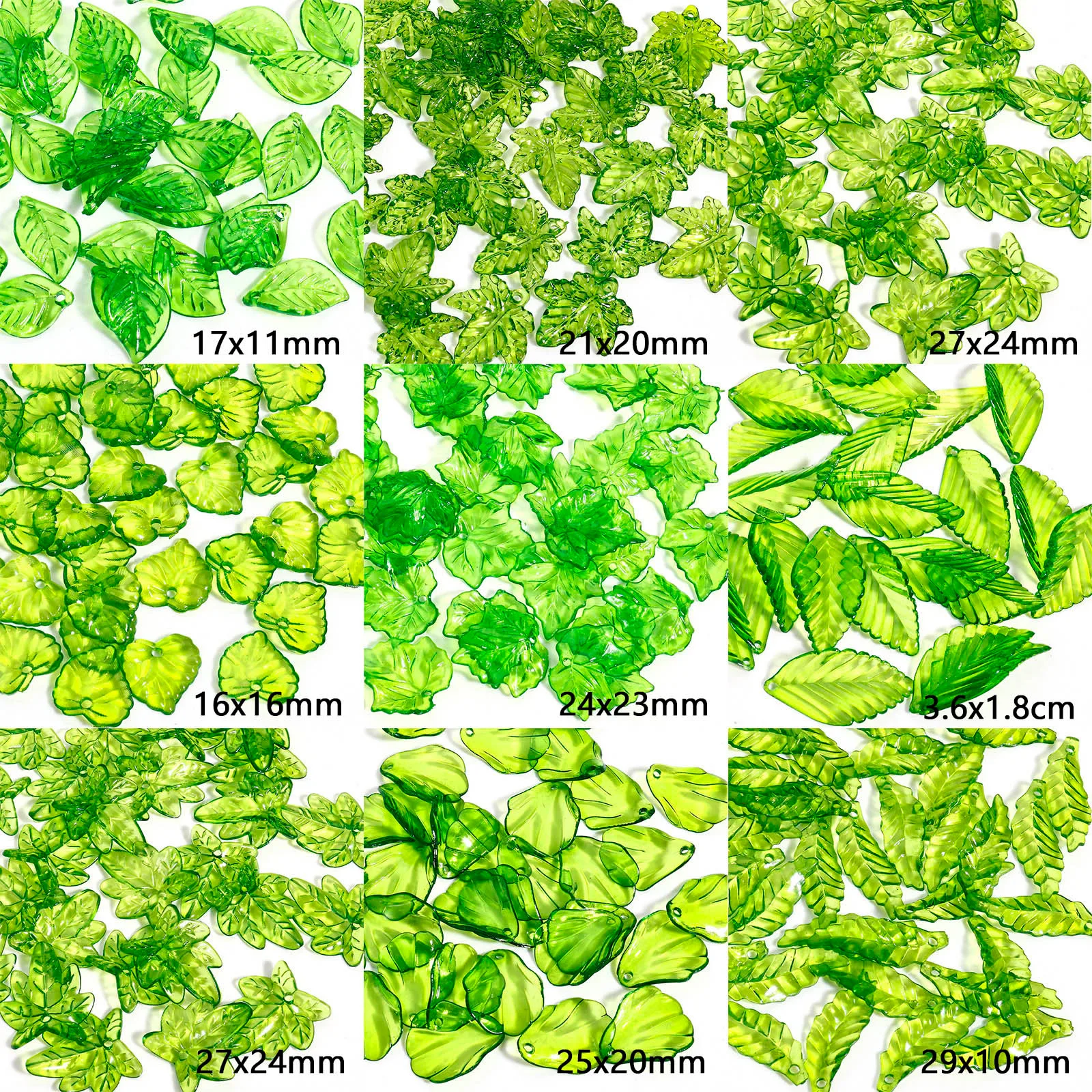 100pc grün transparente Blattform Acryl Charms Blätter Perlen Anhänger für Schmuck machen DIY Halskette Armband Zubehör – Detail 1