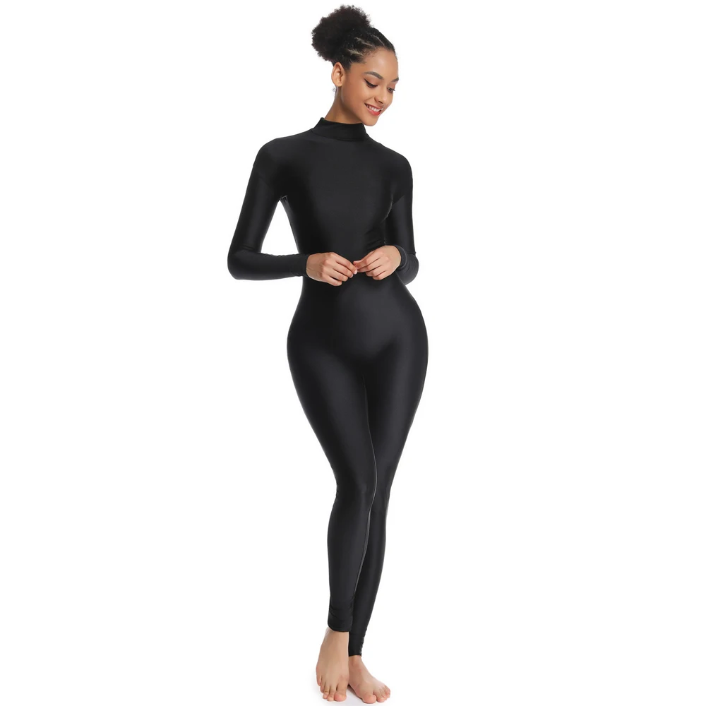 SUPRNOWA Unisex Finto Dolcevita Lycra Spandex Manica Lunga Unitard (S, Verde a Piedi