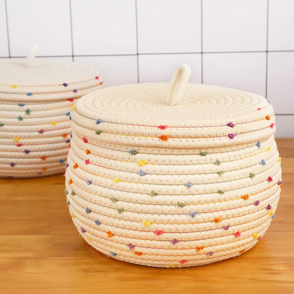 

Basket Sundries Cotton Desktop Lidding Rope Household Storage Thicken Flexible Snacks Box Knitted Capacity Dustproof