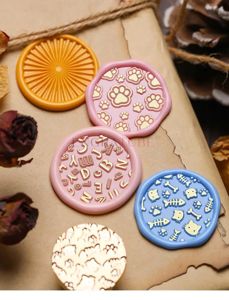 Description Picture 5 of item3D Sealing Wax Stamp Frosted Knitted Wood Ripple Texture Fern Monstera Botanical Pattern For Envelopes Invitation Gift Packaging