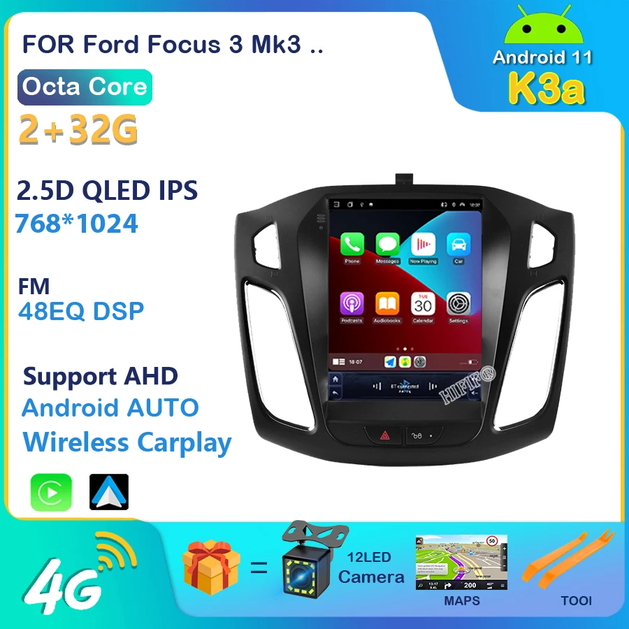 Car Radio Multimedia android 11 Player For Ford Focus 3 Mk3 2012 -2019 For Tesla Style Screen Navigation 2 din GPS 2din Video 4G car monitor screen Car Monitors