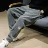 Men's Corduroy Harlan Pants Loose Fit Autumn Winter Casual Trousers Youthful Sle Elastic Waisand Straight Leg Sportswear