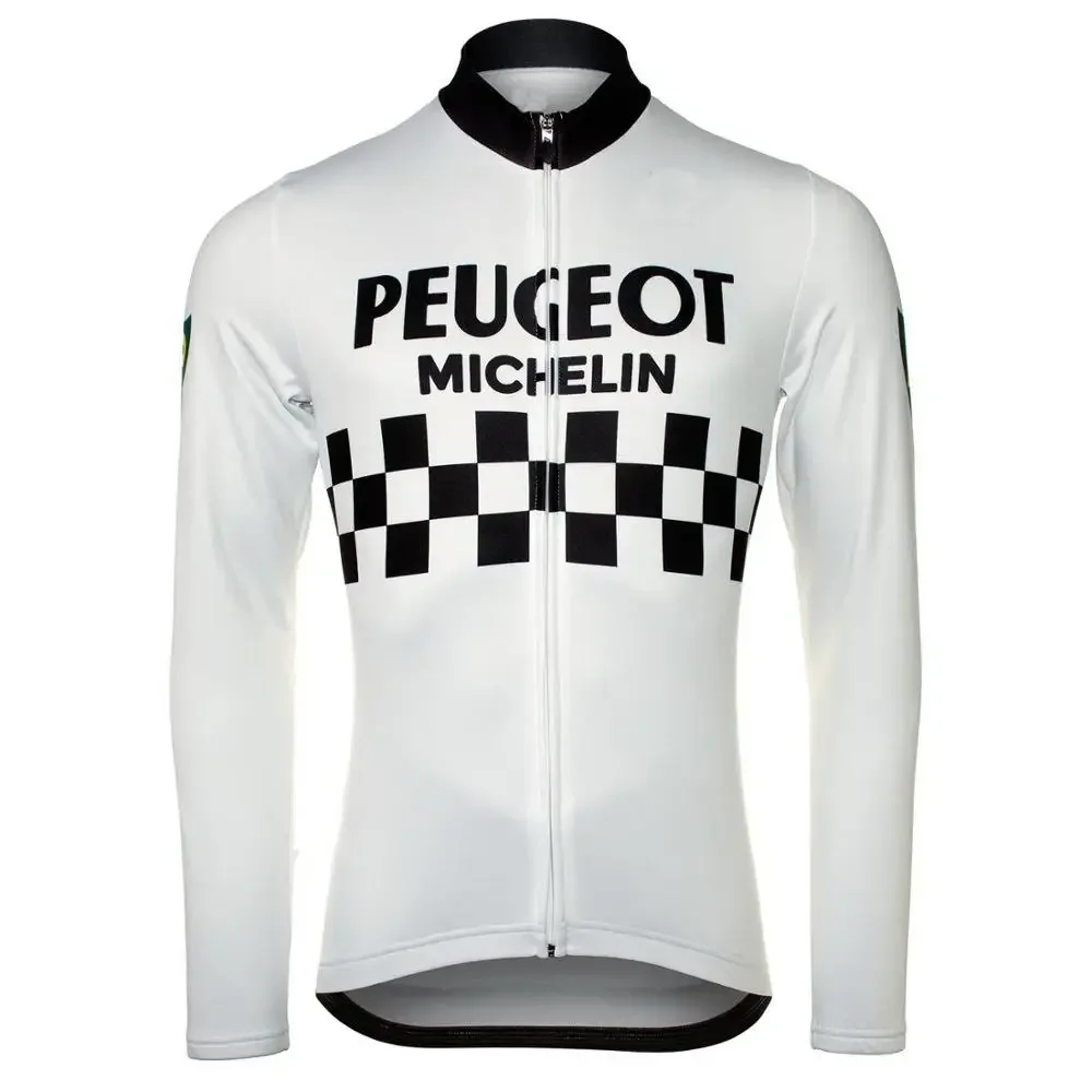 PEUGEOTful 2 colores retro hombres invierno polar térmico ciclismo camisetas manga larga carreras bicicleta ropa maillot ropa ciclismo