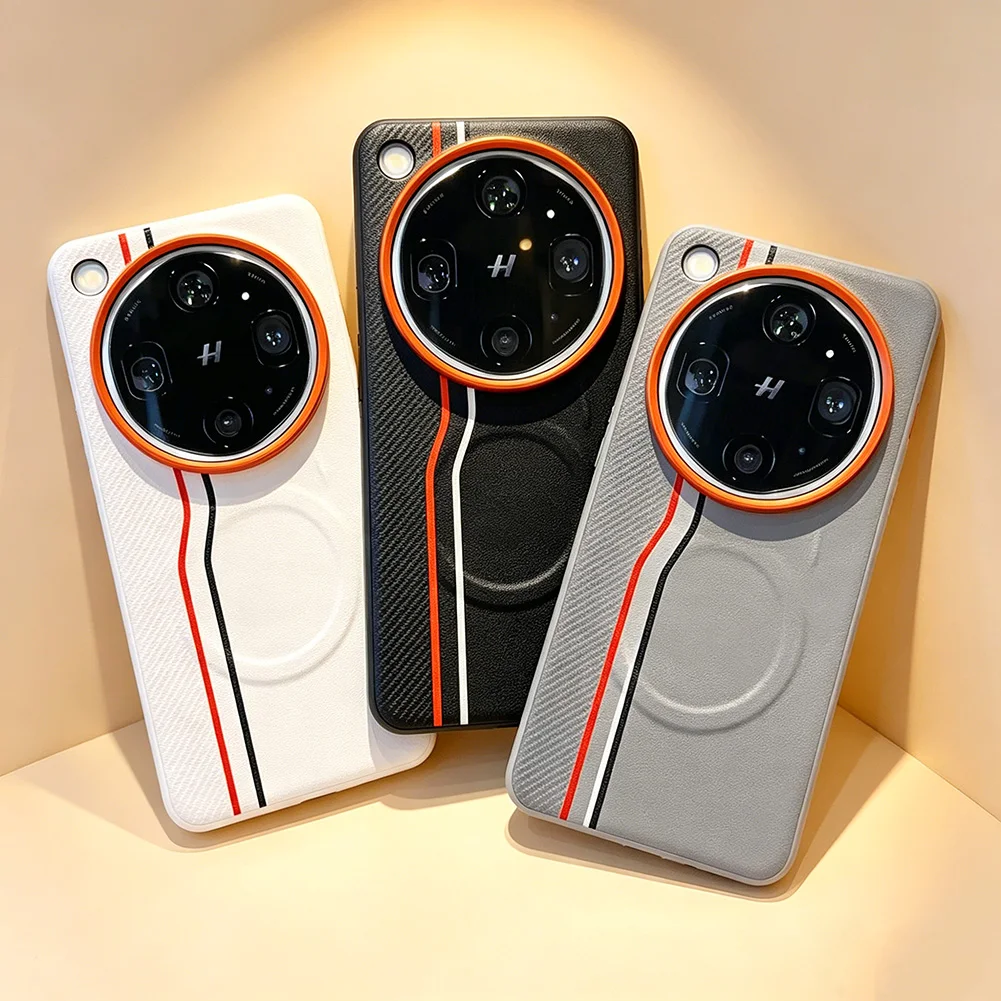 Color-Block Dual-Line Protective Case with Built-In Wireless Charging and Magnetic Ring