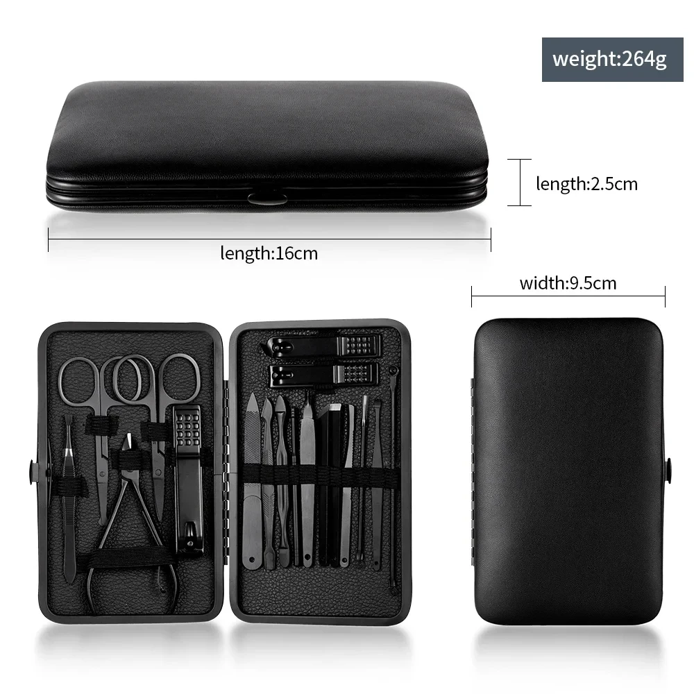 7-18 piece set of black stainless steel nail clippers complete set of nail clippers acne needles foot clippers beauty pliers 2