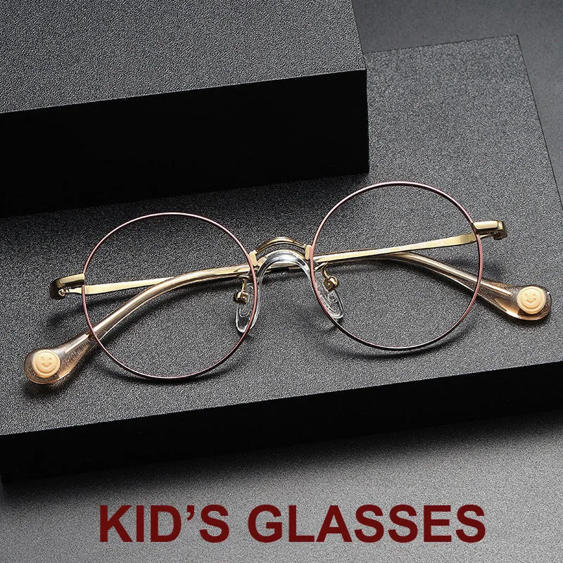 Kid's Ultra-Light Metal Spectacles Teenager Boy Girl Round Pure Titanium Glasses Frame Can Customize Anti- Blue Myopia Lenses
