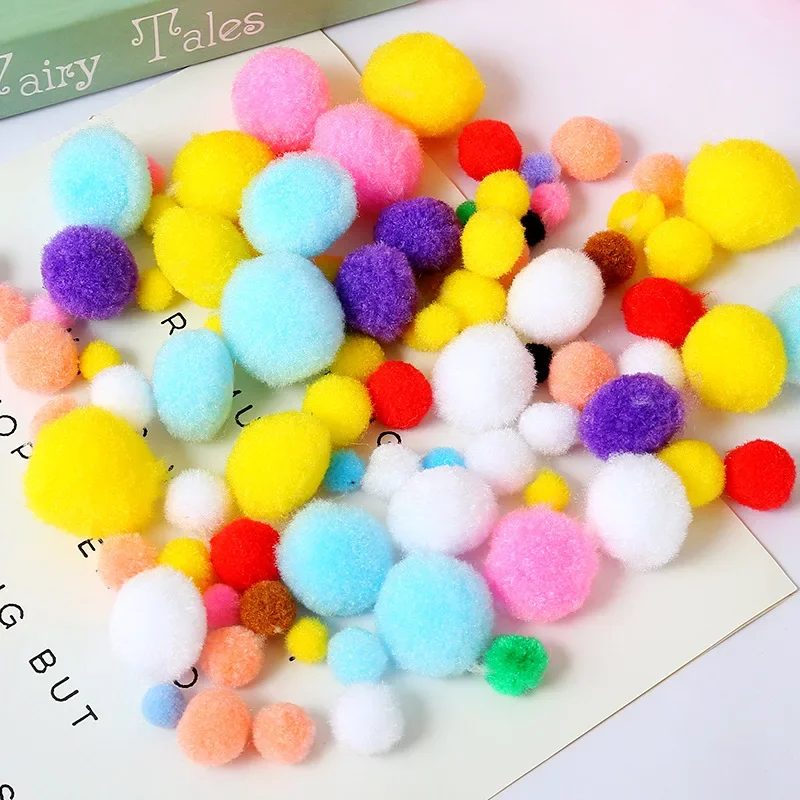 Colorful Handmade DIY Furry Balls Toy Material Accessories for Kindergarten Mixed Size Polyester Craft Balls Educational Toys