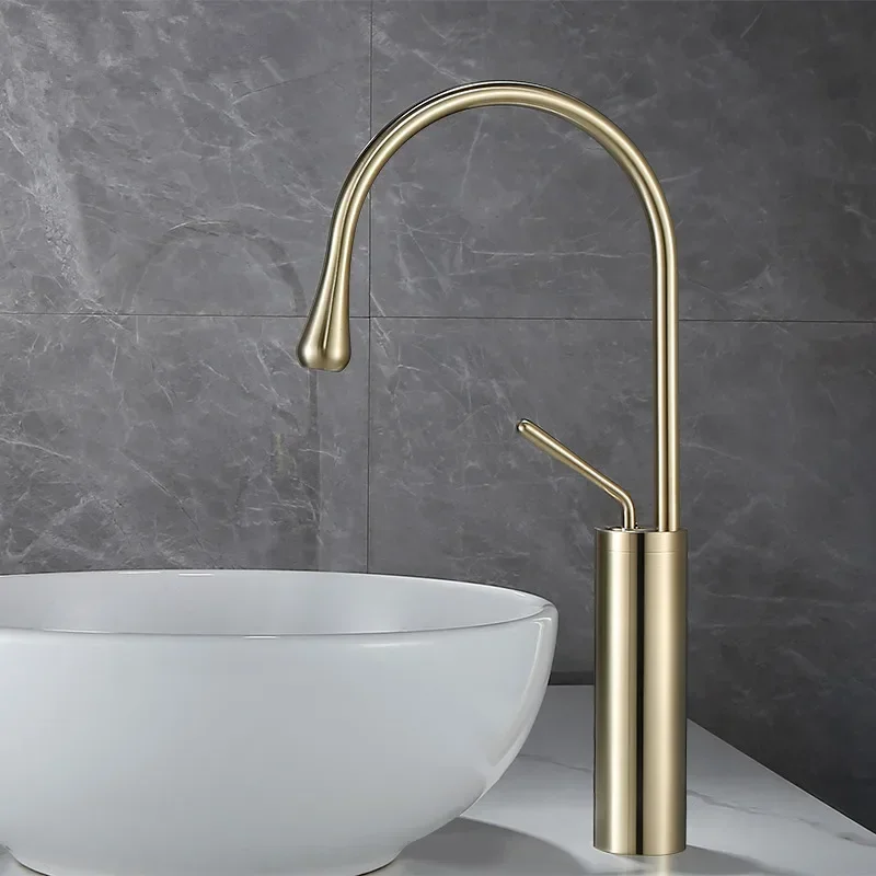 Brushed Gold Bathroom Faucet  Basin Hot Cold Black Sink Brass Kitchen Swivel Sink Water Crane