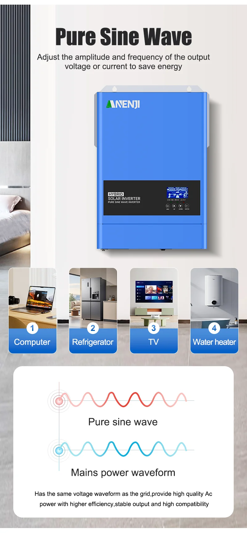 2KW 4KW Hybrid Solar Inverter 24V Pure Sine Wave Photovoltaic Solar Inverter