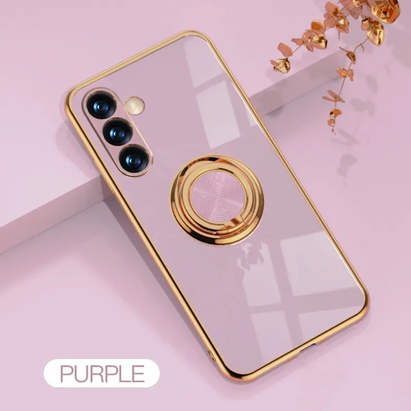 Enhanced Plating Rotation Ring Kickstand Phone Case - Durable Silicone