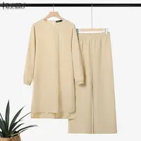 Ensembles assortis musulmans pour femmes ZANZEA 2026 – Hauts longs élégants et pantalons – Survêtement Dubai Hijab Abaya Kaftan – Tenues de Ramadan Islamiques 4