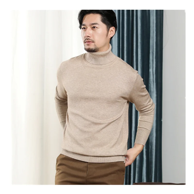 Autumn and Winter New Men's Korean High Neck Pullover Knitwear Men's Fashion Business Casual Bottom Large Loose Sweater K0008