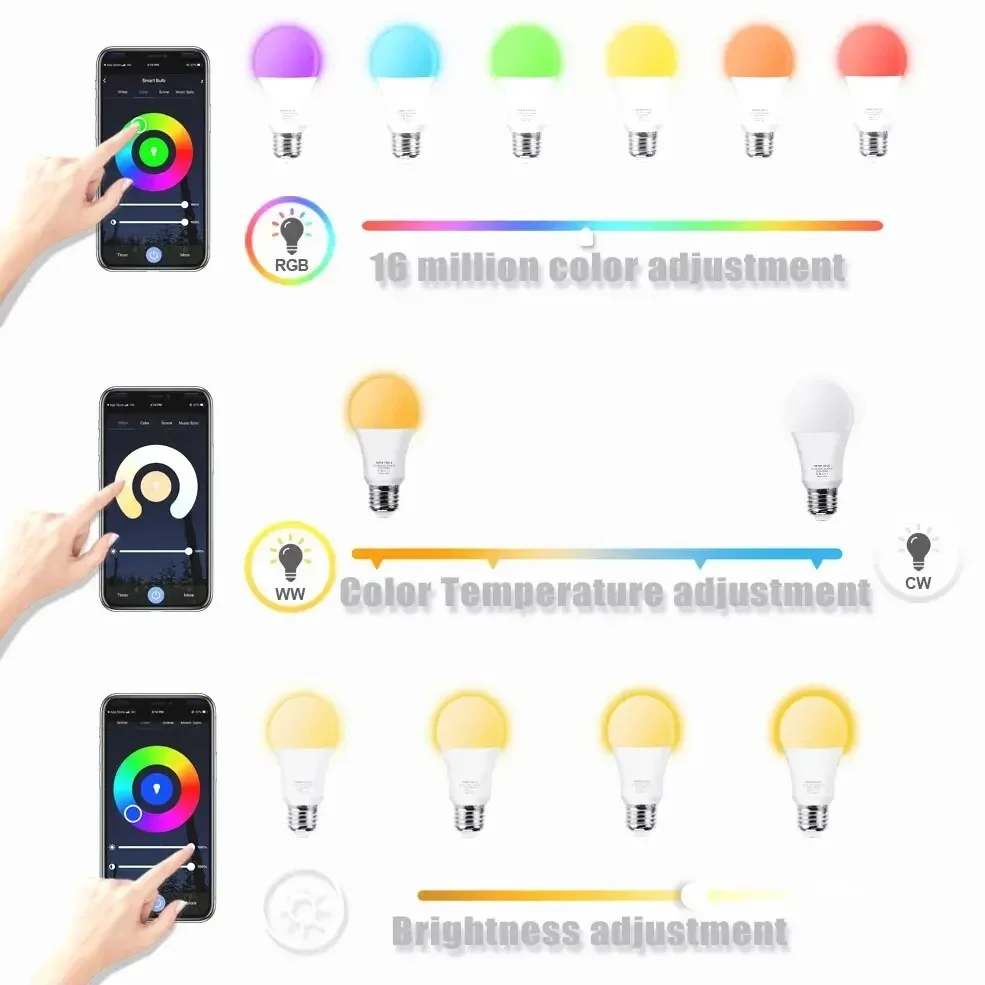 Smart Light Bulbs Wifi/bluetooth E27 Color Changing LED Bulb Alexa Google Home Lamp Voice Tuya APP Remote Control Music Rhythm