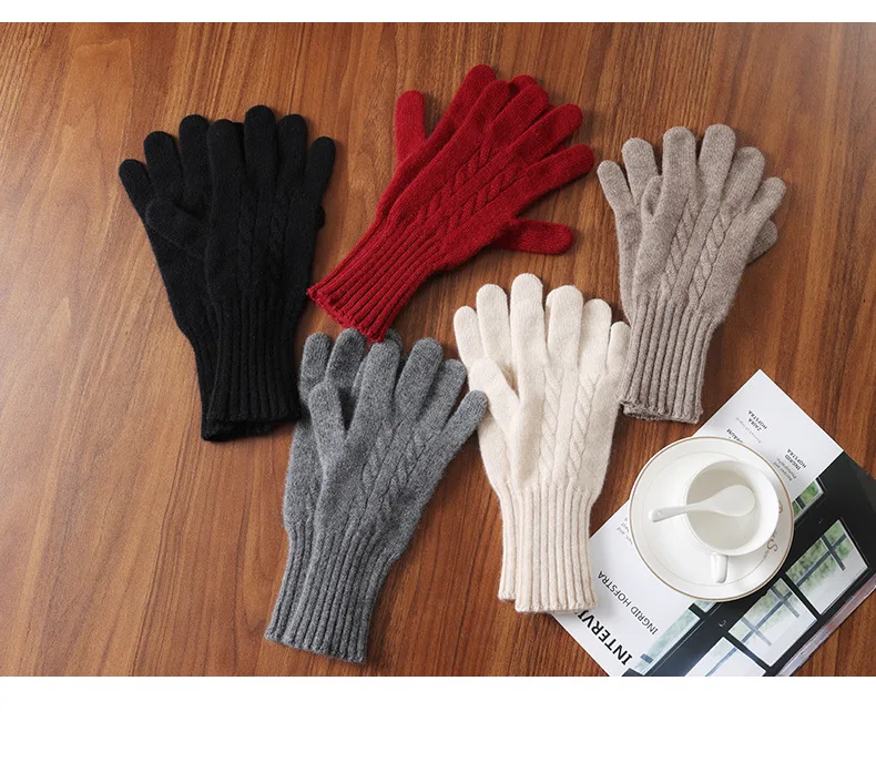 100% Wool Knitted Gloves Autumn/Winter Warm Gloves Classic Design Long Wrist Guard Mittens Classic Solid Color Cashmere Gloves
