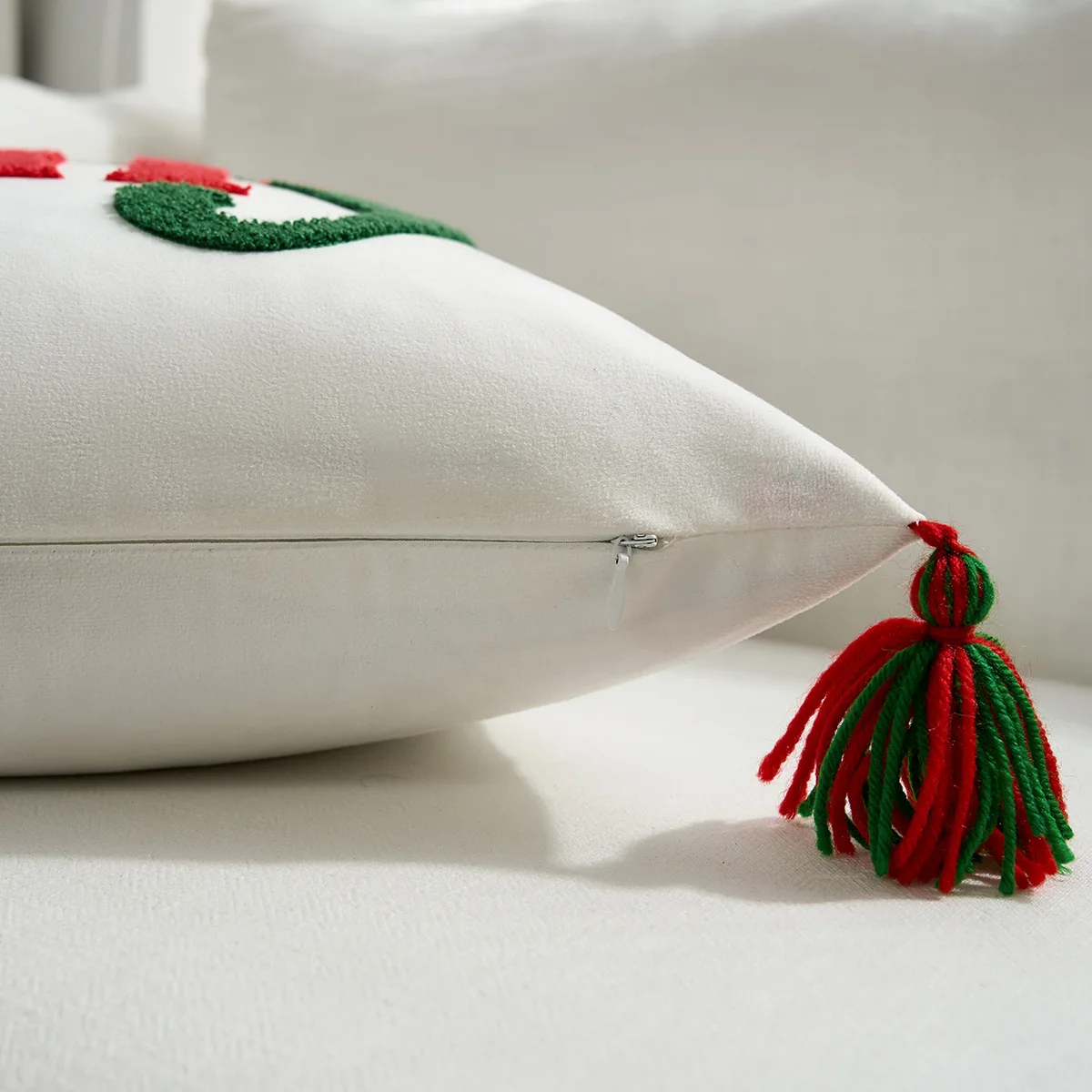 Frohe Weihnachten Brief Stickerei Kissenbezug Cojines Rot Weihnachten Überwurf Sofa Kissenbezug Kopfteil Kissenbezug 45x45cm – Detail 10