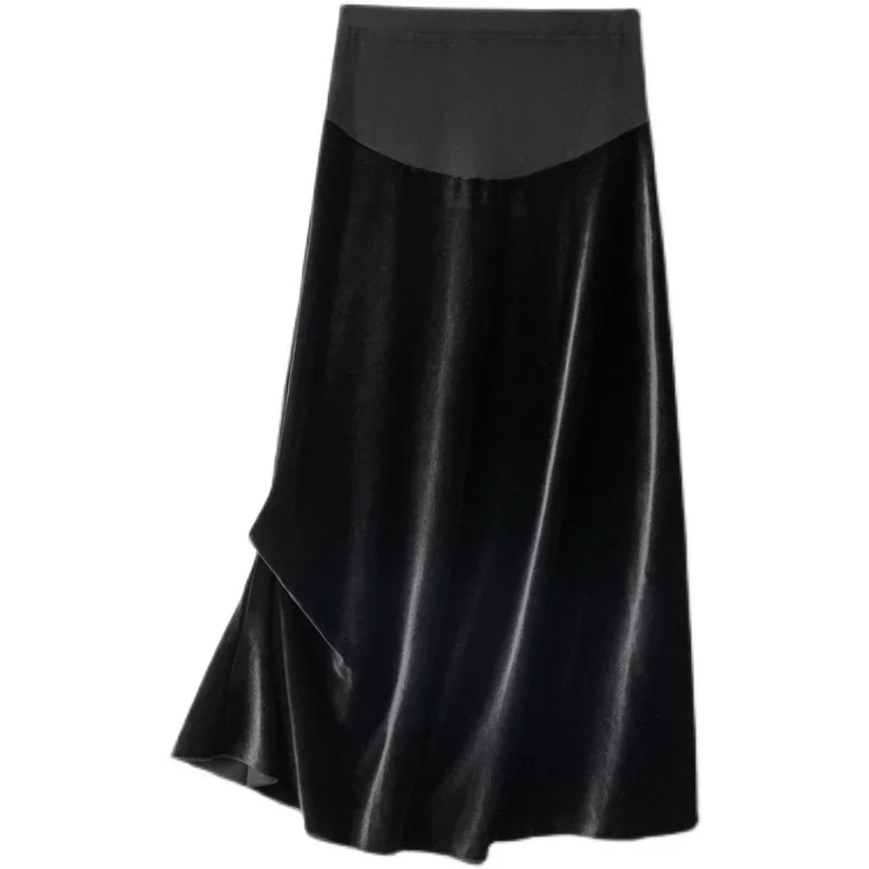 Korean style autumn pregnant women pleuche skirts abdomen long maternity fishtail skirt black umbrella skirt belly skirts