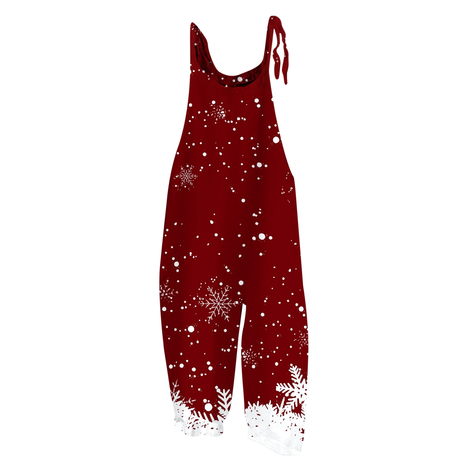 thumbnail image 1 of Mono con estampado navideño para mujer, informal, holgado, con tirantes ajustables, holgado, versátil, con tirantes, pierna ancha y ajustable, 1 of 5