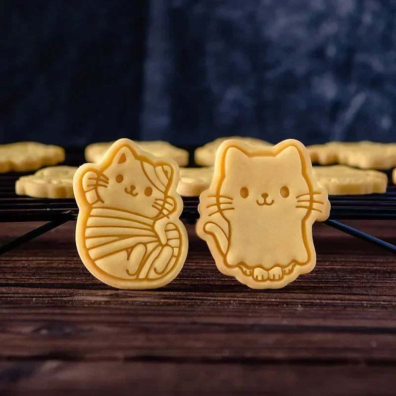 Halloween Themed Cat Cookie Mould Set Ghost Cute 3D Animal Kitten