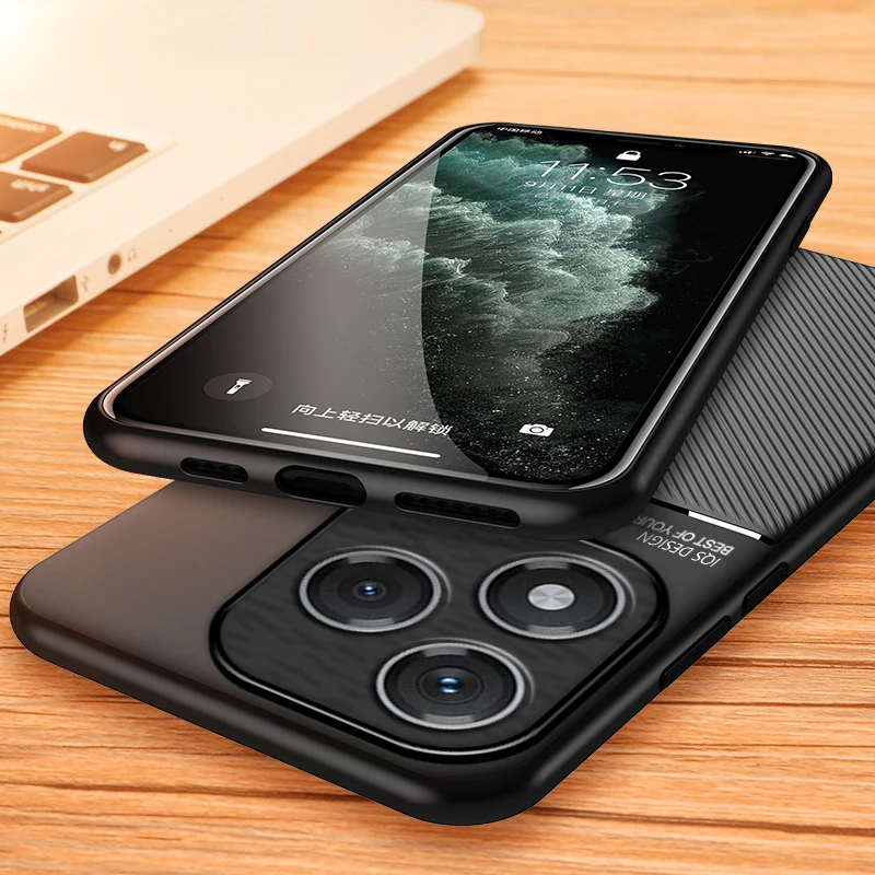 Luxury Shockproof PU Leather Texture Phone Case with Magnetic TPU Frame and Plastic Back Cover
