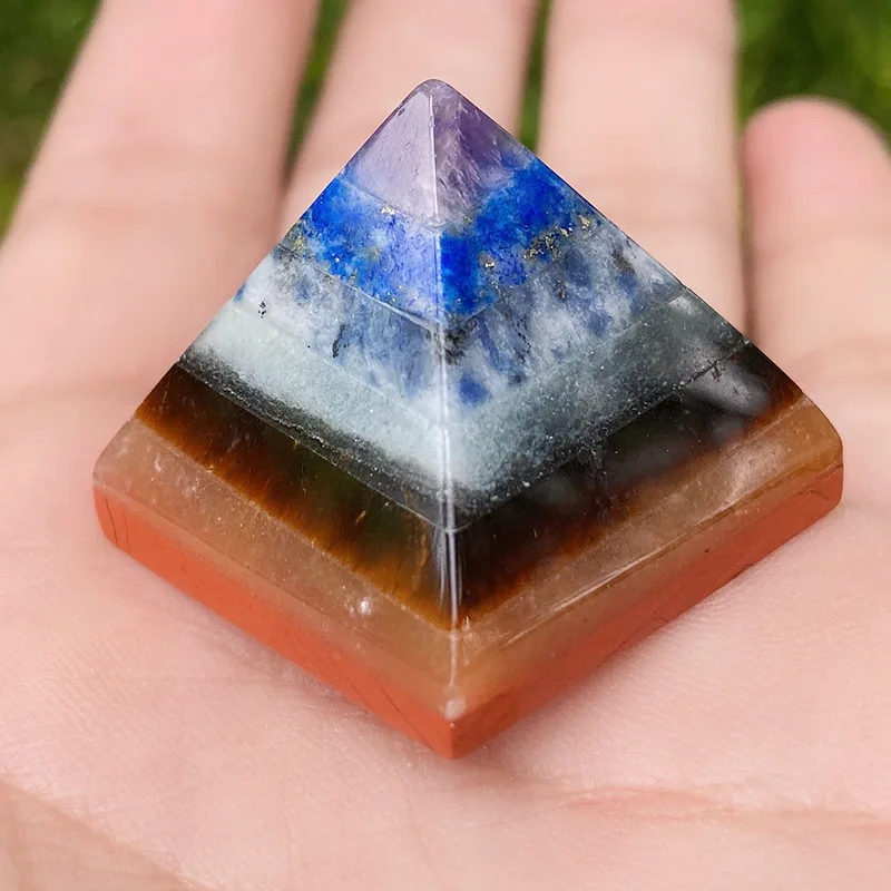 7 Color Chakra Energy Stone Pyramid To Heal Reiki Natural Crystal Mineral Pyramid Meditation Tools Home Decor Car Trim 28*30mm