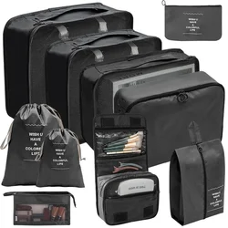 Compact Travel Organizer Set: Multi-Piece Packing Cubes and Portable Luggage Storage Solution (10pcs Black)