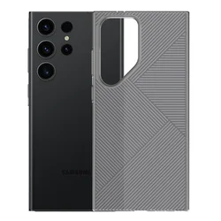 Matte Clear Ultra-Thin Luxury Phone Case with Geometric Patterns - Shockproof Slim Cover for Galaxy S24 Ultra (Transparent Black)