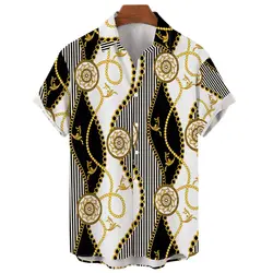 Chemises hawaïennes à manches courtes pour hommes, Tops chaîne dorée, chemisier imprimé 3D, grande taille, chemises de plage décontractées pour hommes, 5XL 