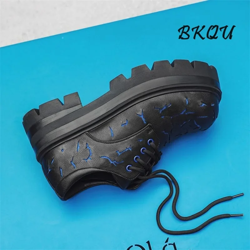 BKQU 2024 Spring New Burst Casual Big Head Men's Niche 7CM Platform Increase Men's Derby Shoes