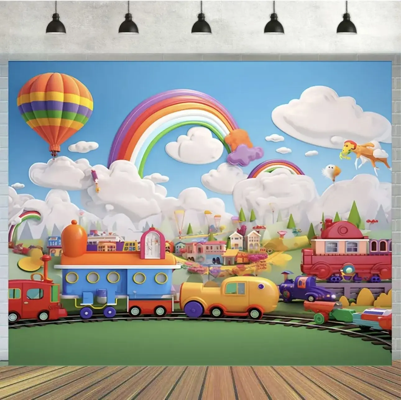 Halo Cartoon Train Birthday Party Decoration Background Train Cloud Photo Photography Studio Background