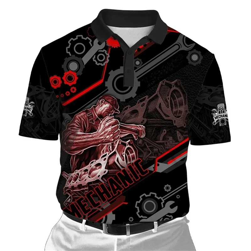 Summer Fashion Mechanical 3d Pirnt Graphic Polo Shirts For Men