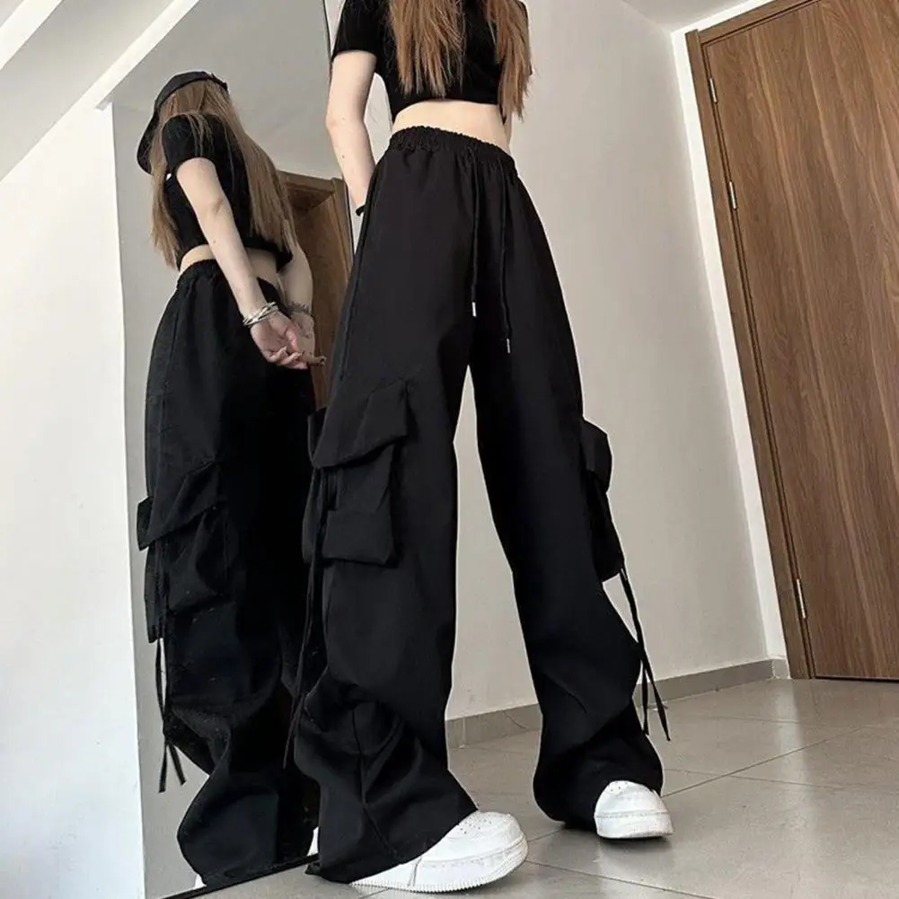 

Women Cargo Pants Vintage-inspired Women's High Waist Cargo Pants with Drawstring Multiple Pockets for Casual Streetwear Style