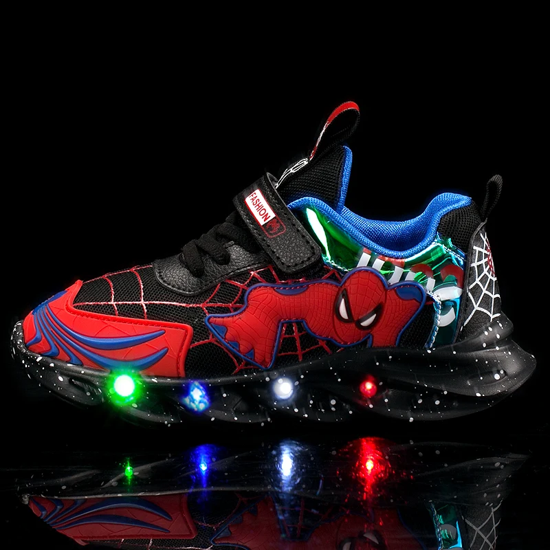 

2023 Kids Fashion Spider Hero Men LED Light Up Shoes for Kids USB Charging Glowing Shoes Child Luminous Sneakers Boys