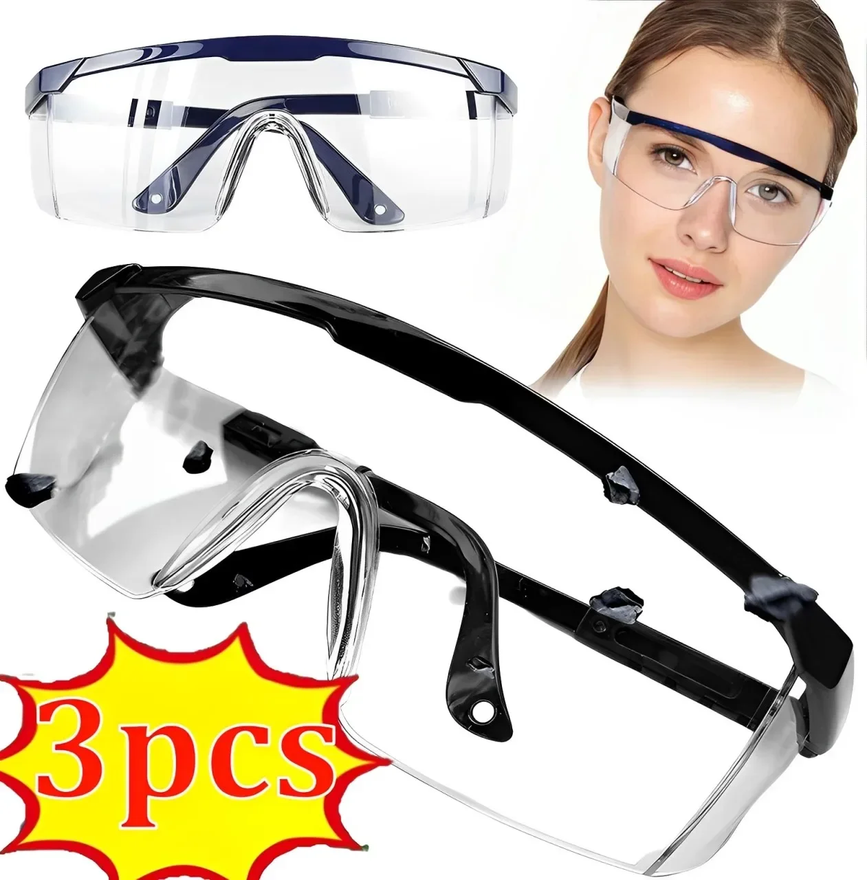 3Pcs Anti-Splash Work Safety Glasses Eye Protecting Lab Goggles Industrial Wind Dust Proof Cycling safety goggles