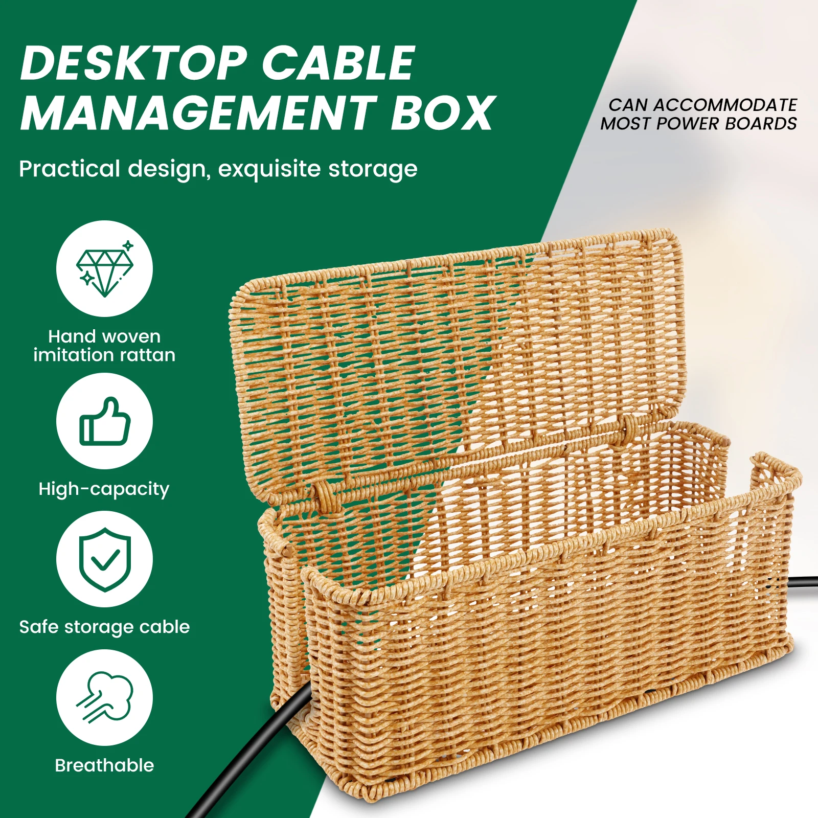 Imitation Rattan Office Desk Storage Box for Cable Organization