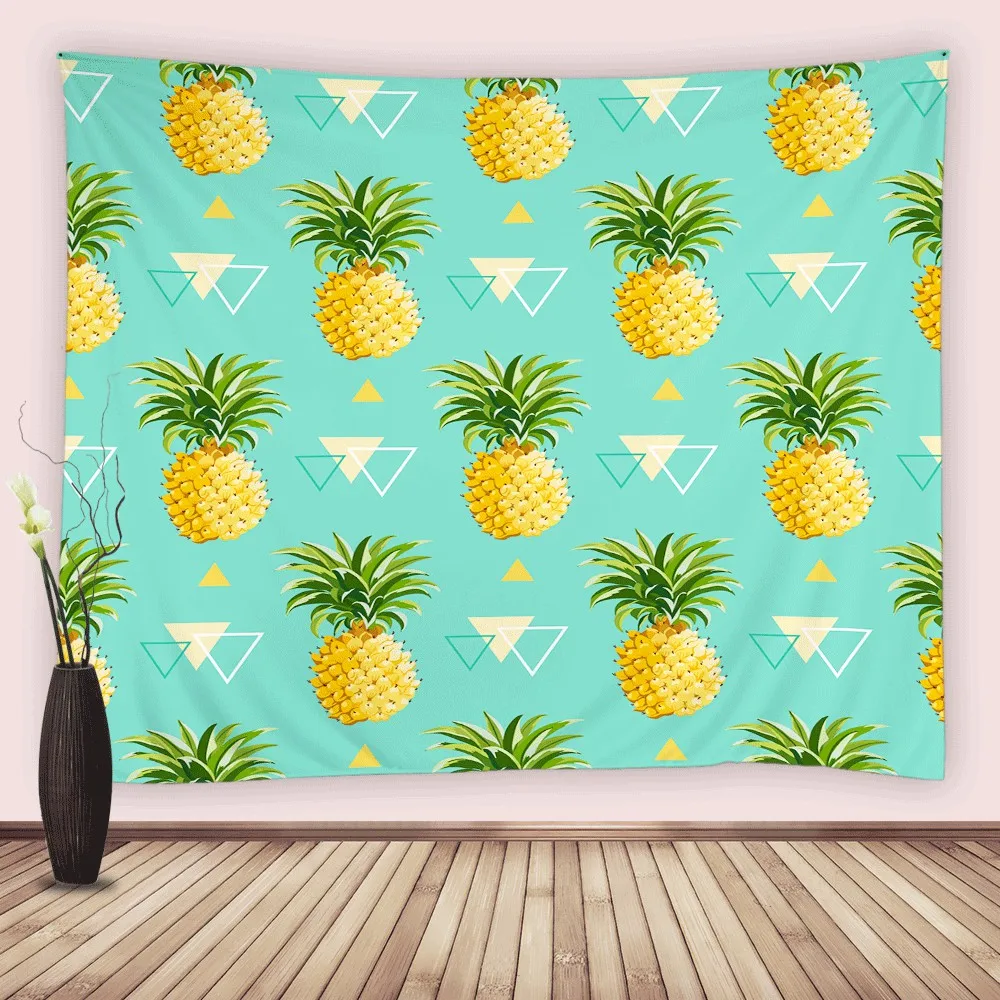 

Watercolor Tropical Pineapple Plant Tapestry Wall Hanging Fruit Green Geometry Tapestries Artwork Decor for Bedroom Living Room