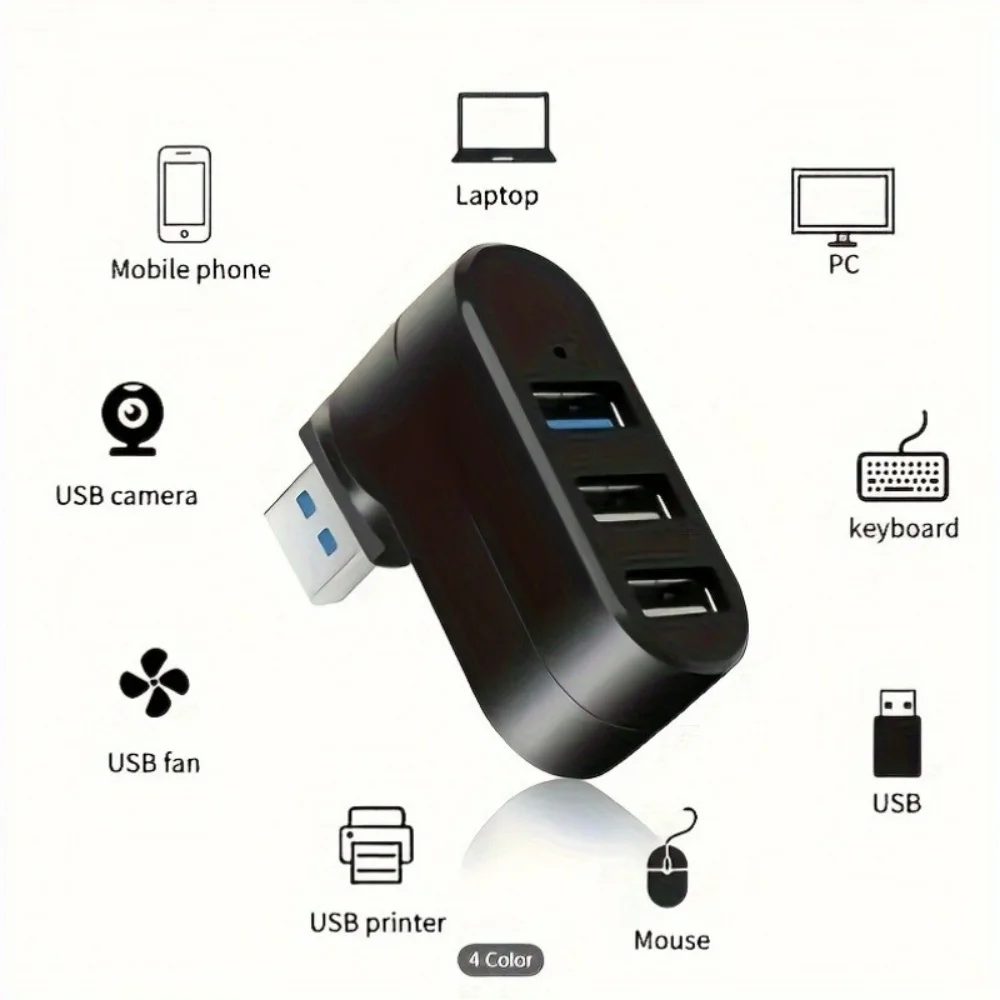 3포트 USB 3.0 허브 어댑터 고속 데이터 전송 분배기 180 ° 회전 가능한 USB 3.0 U 디스크 카드 리더기 (컴퓨터 액세서리용)