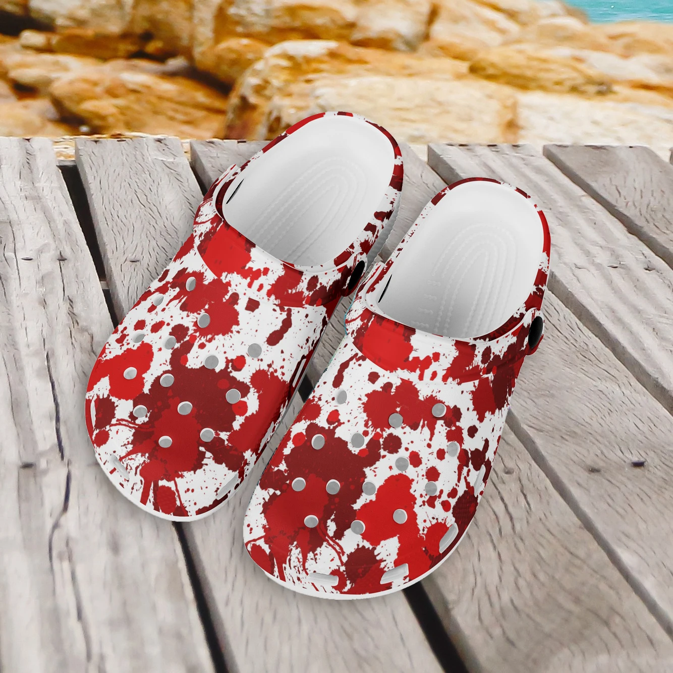 

ELVISWORDS Women Men Classic Clogs 3D Blood Print Couple Beach Sport Water Shoes Slip On Female Sandals Sandalias Horror Gifts