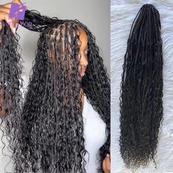 Boho Box Braids Crochet With Human Hair Curls 32 Inch Pre-looped Synthetic Braiding Hair Extensions Knotless Boho Braids Luffy